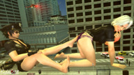 giantess white_hair panties city black_hair barefoot skirt short_hair police_uniform bending_over tie sunglasses giantesses outdoors looking_back digital_render