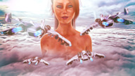 giantess nude mega long_hair yellow_eyes smiling red_hair jets clouds freckles orange_hair digital_render narkoman22