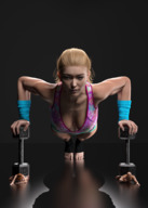 nude blonde barefoot cleavage domination red_hair navel shrunken_man weights cruel flexing sports_bra working_out digital_render narkoman22
