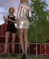 gentle giantess blonde clothed dress shorts farm barn women standing runswithferrets top digital_render corn
