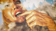 giantess vore long_hair tongue brunette looking_down open_mouth smoke clouds imminent_vore digital_render gtsx3d