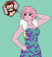 drawing giantess vore large_breasts pink_hair red_hair shrunken_man no_background pink_skin my_hero_academia mina_ashido xxxgoom between_breasts