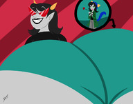 drawing giantess micro horns color butt sunglasses source_needed homestuck twisted_persona terezi_pyrope nepeta_leijon