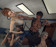 breasts growth nipples amazon women classroom ripped_clothing bugmaker digital_render cat_fight