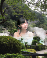 gentle giantess collage black_hair bath asian onlookers steam airraid