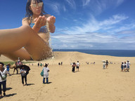 giantess collage beach ocean asian hand sand people sky airraid