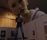 blonde clothed domination shrunken_man looking_down runswithferrets classroom digital_render