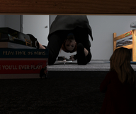 handheld red_hair shrunken_people hiding sneakers indoors bedroom digital_render innocent-owl