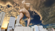 giantess white_hair panties city huge_breasts topless gloves short_hair walking outdoors big_butt blindfold thick_thighs 2b