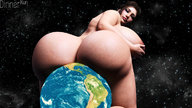giantess nude earth giga space long_hair butt planet huge_breasts brunette sitting looking_back digital_render sitting_on_planet cupping_breasts