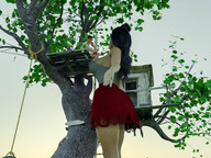 gentle giantess large_breasts skirt tree outdoors digital_render treehouse emomadkid
