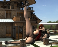 nipples pussy large_breasts butt high_heels oral multiple_sizes red_hair mini_giantess kissing lesbians digital_render onlooker steveblazer najed