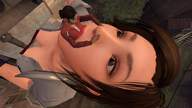 large_breasts long_hair cleavage brunette zoey open_mouth hanging_on imminent_vore digital_render