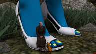 cat clothed toes high_heels sitting shrunken_man grass robe pedicure smurf smurfette rocks drcreep digital_render gargamel azrael