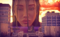 giantess city mega buildings face sunset looking_at_viewer rooftop digital_render narkoman22