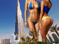 breasts giantess collage city mega butt swimsuit buildings legs belly burj_khalifa tower giantesses dark_skin sky dubai redcoffee1