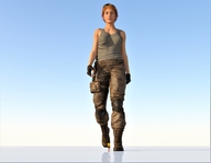 gloves short_hair boots walking unaware shrunken_man pants top imminent_crush no_background digital_render