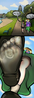 drawing micro blonde comic color blue_eyes green_eyes shoes sweat low_angle in_shoe socks park unaware teasing giantesses smelly stinky internal_view mat mspaintgts skylar transient from_the_couch_to_aroboretum cici