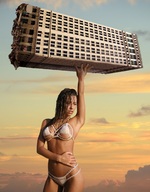 bikini giantess collage buildings brunette lift sunset overhead redcoffee1 crochet