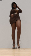 breasts feet high_heels shrunken_men foot_crush legs running floor looking_at_viewer raised_foot imminent_crush digital_render amgipi