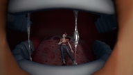 vore saliva brunette lying_down short_hair shrunken_woman open_mouth imminent_vore digital_render d.va