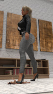 crush blonde high_heels jeans blood foot_crush shrunken_man cruel under_foot floor digital_render amgipi
