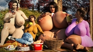 gentle nude glasses huge_breasts giantesses outdoors picnic digital_render dinner-kun min_giantess