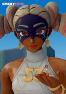 giantess pokemon long_hair crossover sitting twintails nintendo dark_skin arms digital_render on_palm smexy-nation twintelle kahuna_olivia