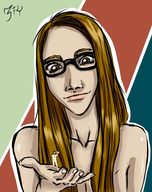 drawing giantess color handheld glasses hand palm shrunken_man looking_at_tiny 3fy