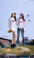 giantess collage helicopter jeans smiling asian short_shorts giantesses hat tattoo raised_foot bystanders imminent_crush baseball giantessiscool
