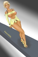 drawing high_heels topless walking looking_down laughing open_mouth dark_skin under_foot no_background impending_doom kasumikills