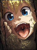 drawing giantess karbo vore blonde color tongue blue_eyes teeth saliva felarya open_mouth snake_girl imminent_vore crisis_(felarya)