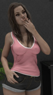 mouth handheld cleavage finger brunette hand shrunken_man digital_render amgipi smoked