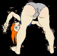 drawing panties color butt barefoot smiling bending_over entrapment looking_back orange_hair peace_sign tornadotitan