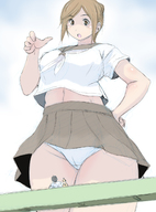 drawing giantess panties upskirt color brunette looking_down ビク太 bikuta looking_at_tiny