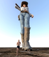 giantess crush low_angle boots cowgirl belly unaware shrunken_man sky under_foot point_of_view 3d-giantess-studios