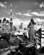 bikini giantess collage city long_hair buildings asian sunglasses women standing tokyo back_hair airraid