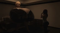 blonde long_hair huge_breasts mini_giantess sitting looking_down indoors digital_render khabirkozak