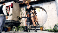 blonde long_hair clothed cleavage red_hair mini_giantess boots standing pants digital_render fater leather_clothing