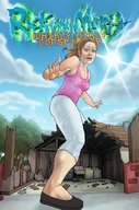breasts drawing growth giantess color destruction low_angle outgrowing_building ponytail sun houses sky point_of_view rick_and_morty summer_smith petarsaur