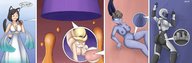 drawing micro tail size_difference blonde black_hair long_hair crossover blue_hair huge_breasts cat_ears ponytail starcraft short_hair blue_skin unaware shrunken_woman inside_mouth micro_city dinobirdofdoom nova levels overwatch widowmaker starcraft_2