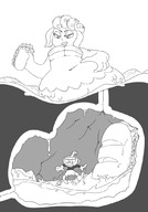 drawing vore monochrome in_stomach mermaid digestion looking_down sandwich cuphead cala_maria emmacat64