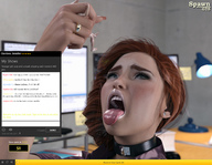 handheld saliva shrunken_man open_mouth dangle choker spawngts imminent_vore looking_at_tiny digital_render camgirl