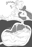 drawing giantess vore comic monochrome in_stomach mermaid digestion sandwich burping cuphead cala_maria emmacat64