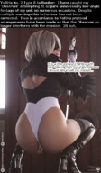 white_hair collage butt sword high_heels story short_hair anal_insertion entrapment cosplay crouching leotard blindfold nier_automata 2b nrawk