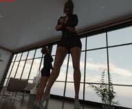 gentle long_hair clothed cleavage high_heels glasses brunette mini_giantess standing mini_skirt digital_render giantess_lover45