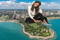 giantess collage landscape city barefoot buildings brunette wonderslug sitting lake sky aerial_view trees looking_at_viewer alicia_vikander
