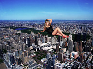 giantess collage city blonde high_heels buildings park wonderslug lying_down legs skyscraper aerial_view looking_at_viewer new_york_city central_park lee_newton