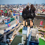 giantess collage city black_hair long_hair skirt asian giantesses purse student point_of_view airraid
