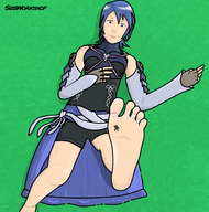 drawing giantess color blue_eyes barefoot blue_hair short_hair shrunken_man kingdom_hearts on_sole sizeworkshop aqua_(kingdom_hearts)
